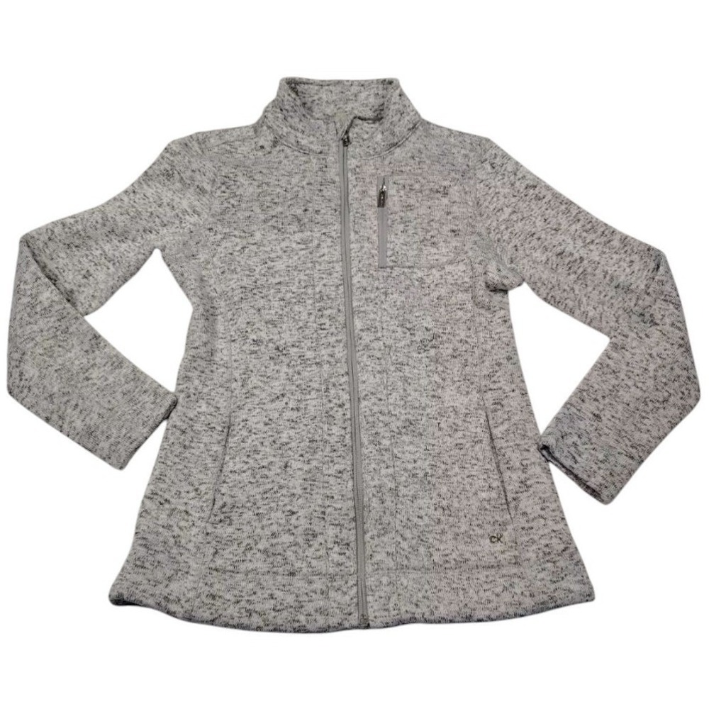 Calvin Klein Women's Full Zip Up‎ Sweater XS Mock Neck Grey Long Sleeve Fleece